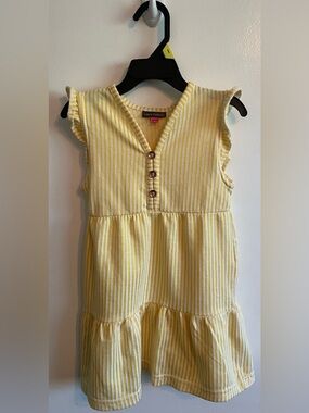 Vince Camuto Yellow and White Striped Ruffle Sleeve Dress